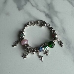 Silver Sea Charm Bracelet with Pastel Glass Beads